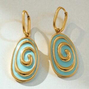 Blue Swirl Drop Earrings 18k Gold Plated